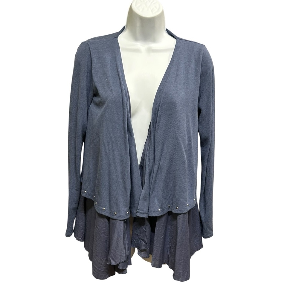 Together Blue Open Front Cascade Cardigan Size S